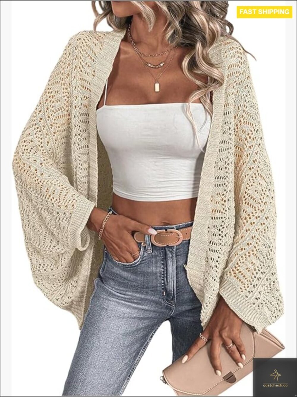Lightweight Crochet Knit Dolman Sleeve Loose Long Cardigan Beach Cover Up